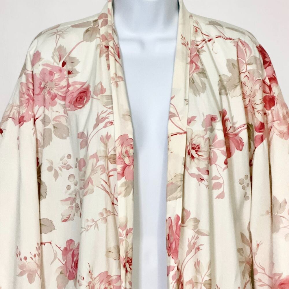 Vintage 90s Floral Cotton Kimono Robe Cottagecore Wrap Duster Mas d’Ouvan Paris - Picture 5 of 11